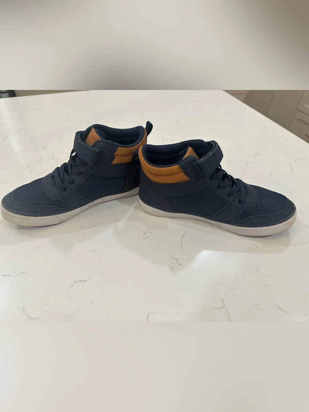 Kids High-Top Casual Sneakers in Navy with Tan Accent- 2 - Picture 6 of 9